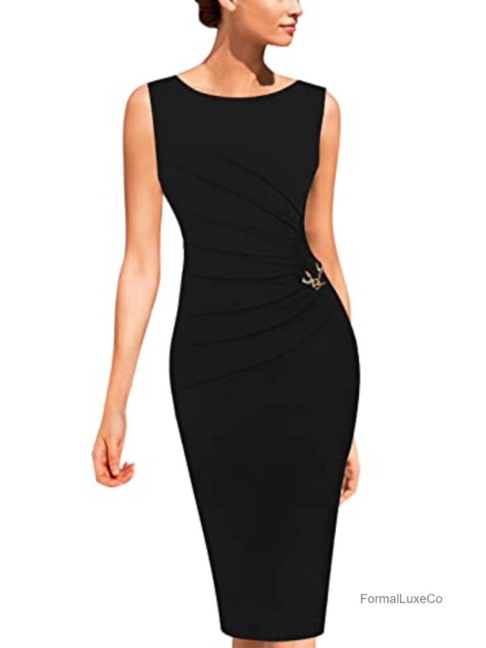 Womens Ruched Slim Fit Work Office Business Casual Bodycon Dress